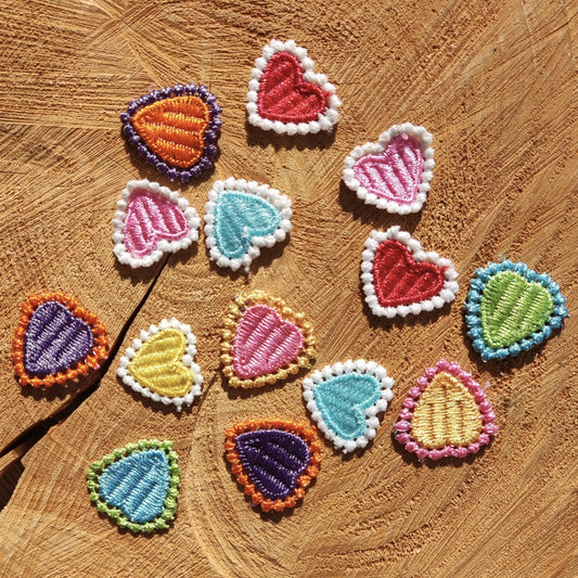 10 Small Embroidered Heart Appliques - Sew on motifs/patches - DIY Clothes, Sewing, Junk Journal, Scrapbooking
