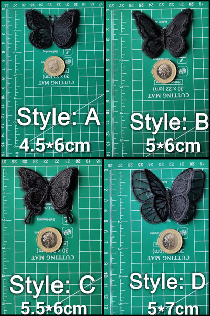 Black Butterfly Lace Sew on Appliqué -Delicate double layered organza Embroidery Motif Patch -DIY Bridal Dressmaking, Wedding veil