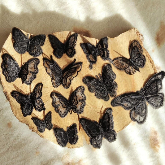 Black Butterfly Lace Sew on Appliqué -Delicate double layered organza Embroidery Motif Patch -DIY Bridal Dressmaking, Wedding veil