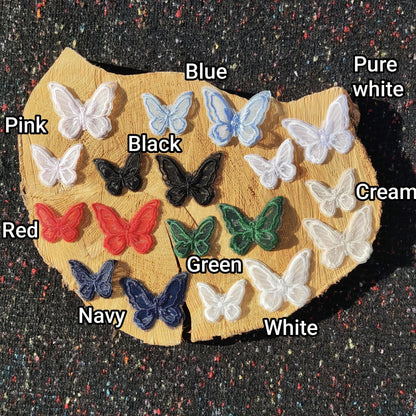 1pc Double layered Butterfly Lace Sew on Appliqué- Embroidered organza Motif Decoration Patch in Blue, Pink, Cream, White, Red, Green, Navy