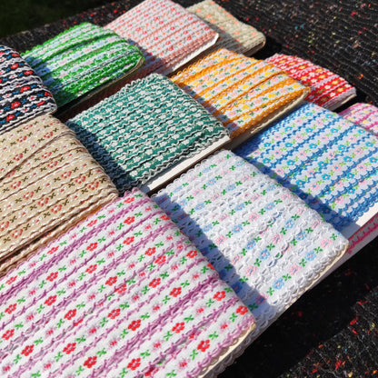 1cm Width Tiny Floral Embroidered Trim- Per yard- Narrow Mini Flower Ribbon with Scallop edge- For Sewing, Doll making