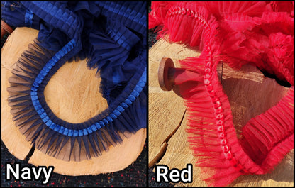 Pleated Tulle Ruffle Trim with Satin ribbon edge- Per Yard- 6cm width Frilly Border For Doll Making, TuTu Skirt DIY, Bridal Gown embellishme