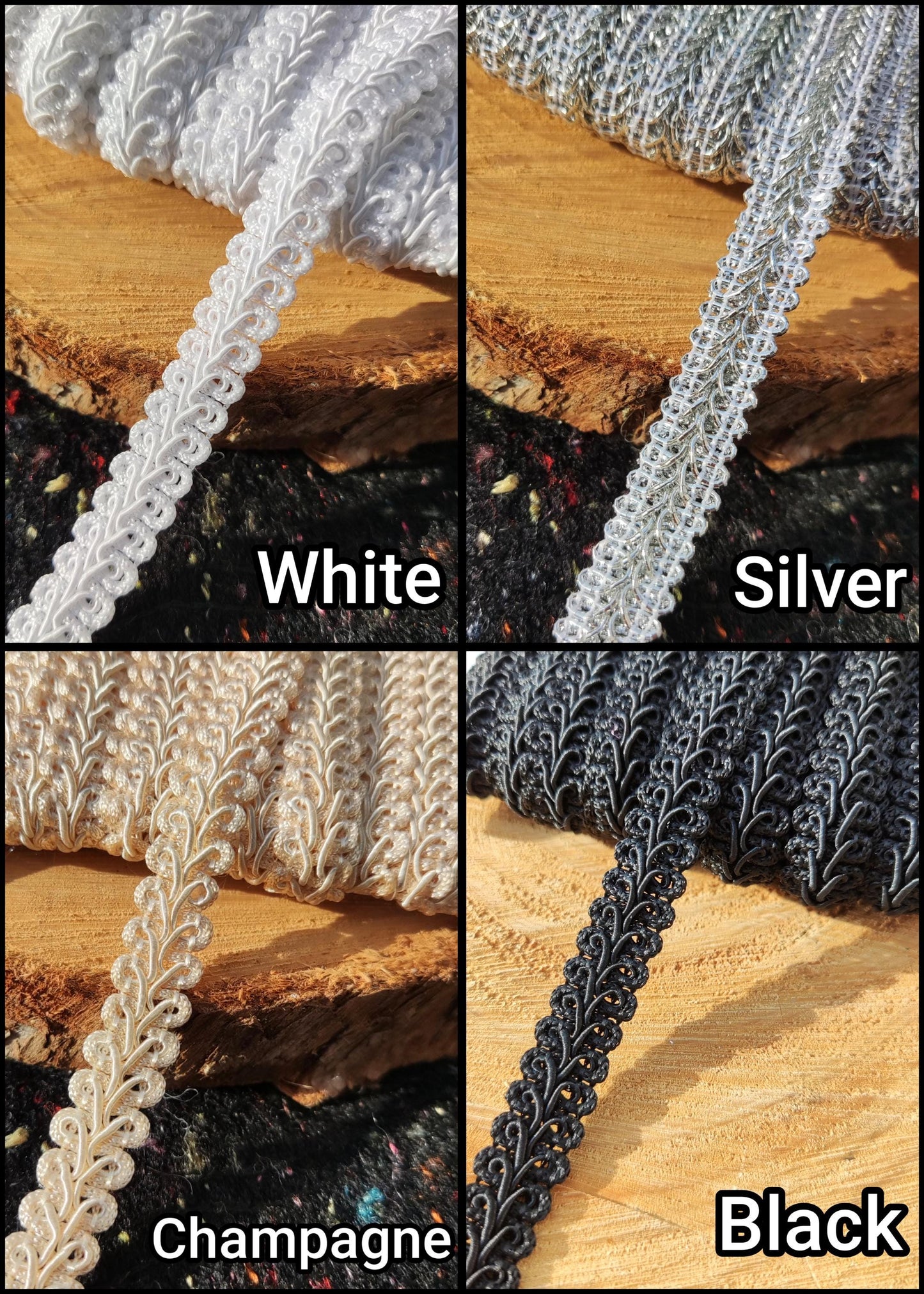 Rayon Gimp Scroll Braid Trim- 12mm Width- Per yard - For Upholstery, Costume DIY, Soft furnishing