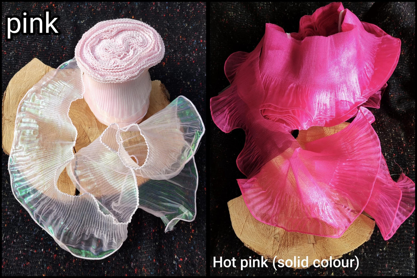 Pleated Iridescent Wide Organza Trim with Rigid Wavy Edge- Per yard Unstretched- DIY Costume, Cosplay, Dancewear