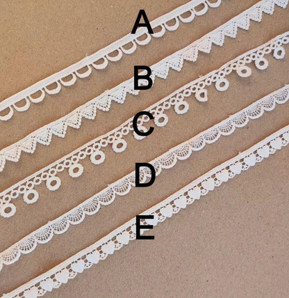 Narrow Lace Trim in White or Black- Per Yard- Embellishment for Doll Making, Bridal gown, Scrapbooking, Necklace DIY