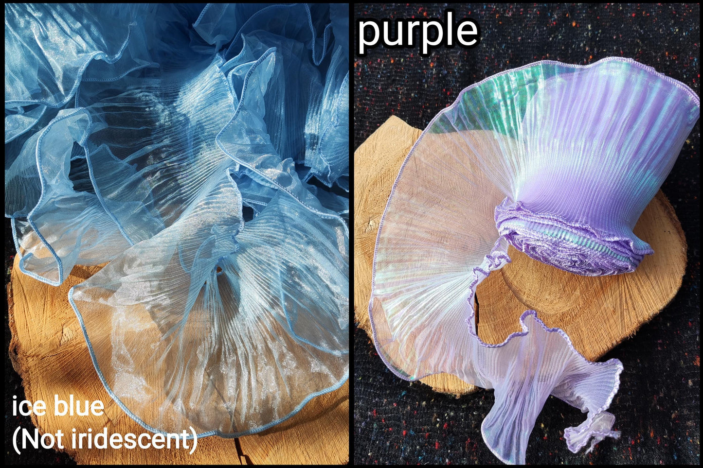 Pleated Iridescent Wide Organza Trim with Rigid Wavy Edge- Per yard Unstretched- DIY Costume, Cosplay, Dancewear