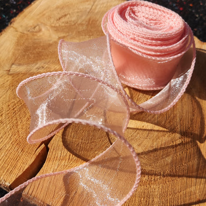 Organza Sheer Ribbon -Wired Edge 5cm width- Per yard - Wedding Bouquet/Invitation/Craft DIY