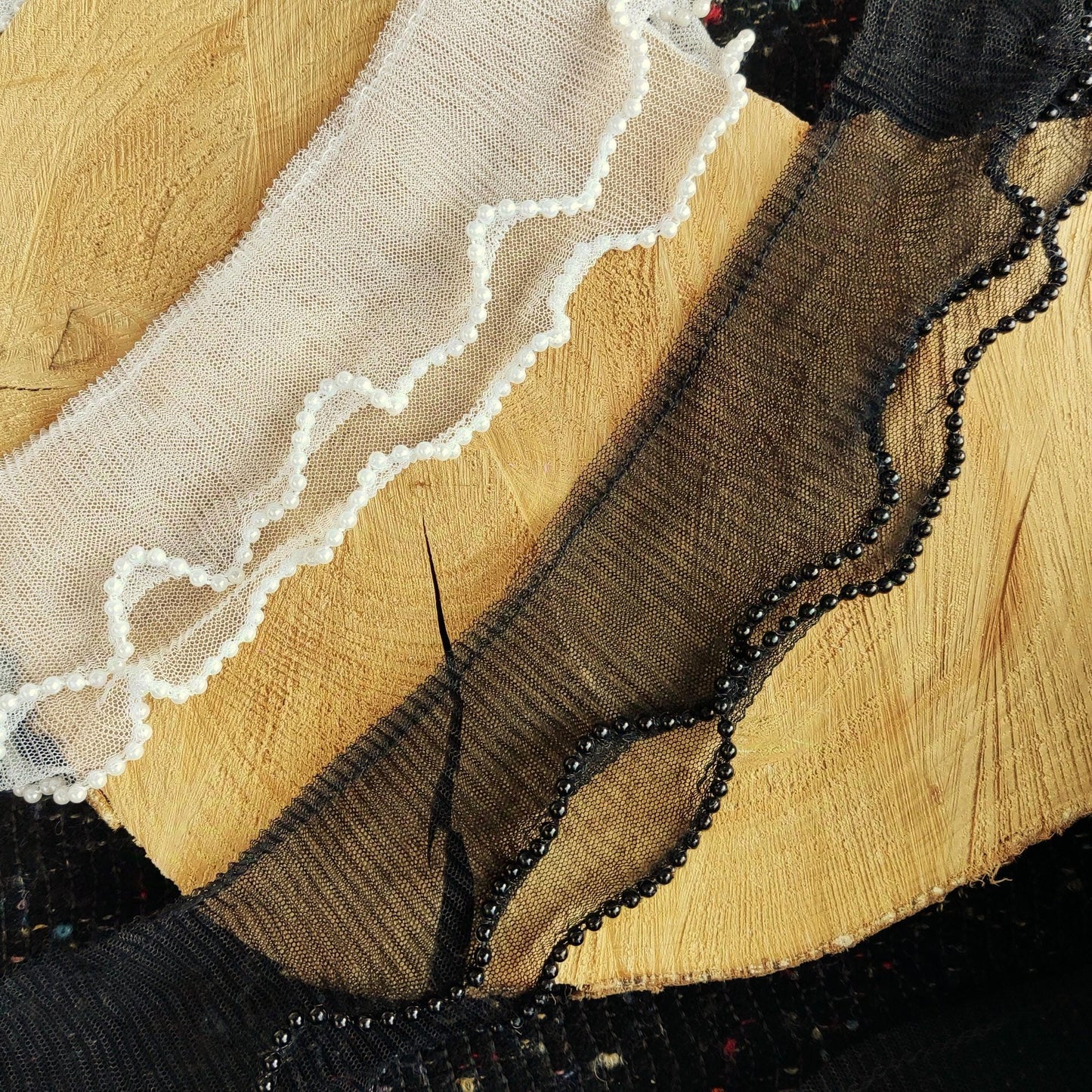 7cm wide Beaded double Layered Pleated Tulle Trim- sold by the yard