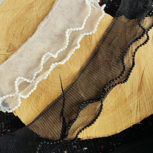 7cm wide Beaded double Layered Pleated Tulle Trim- sold by the yard