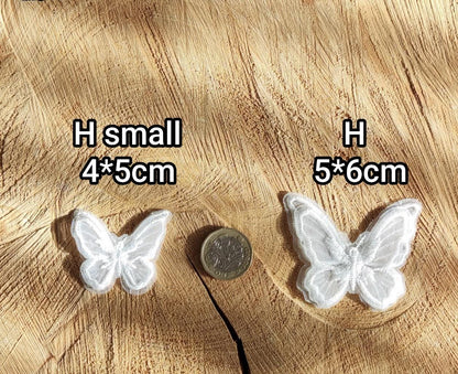 White Butterfly Bridal Lace Applique -Sew on Embroidered Organza Patch- Double layered Motif -Veil Embellishment, Wedding Dress DIY