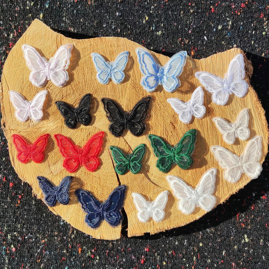 1pc Double layered Butterfly Lace Sew on Appliqué- Embroidered organza Motif Decoration Patch in Blue, Pink, Cream, White, Red, Green, Navy