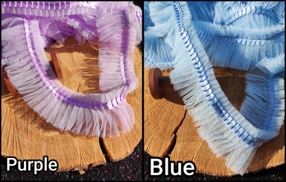 Pleated Tulle Ruffle Trim with Satin ribbon edge- Per Yard- 6cm width Frilly Border For Doll Making, TuTu Skirt DIY, Bridal Gown embellishme