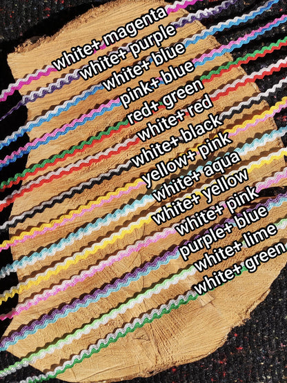 Cheerful Two tone Ric Rac Wavy Trim- Sold by the yard - 5mm Width Narrow S Shape Ribbon for Card making, Doll clothes, Home decor