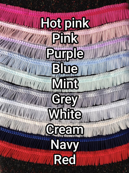 Pleated Tulle Ruffle Trim with Satin ribbon edge- Per Yard- 6cm width Frilly Border For Doll Making, TuTu Skirt DIY, Bridal Gown embellishme