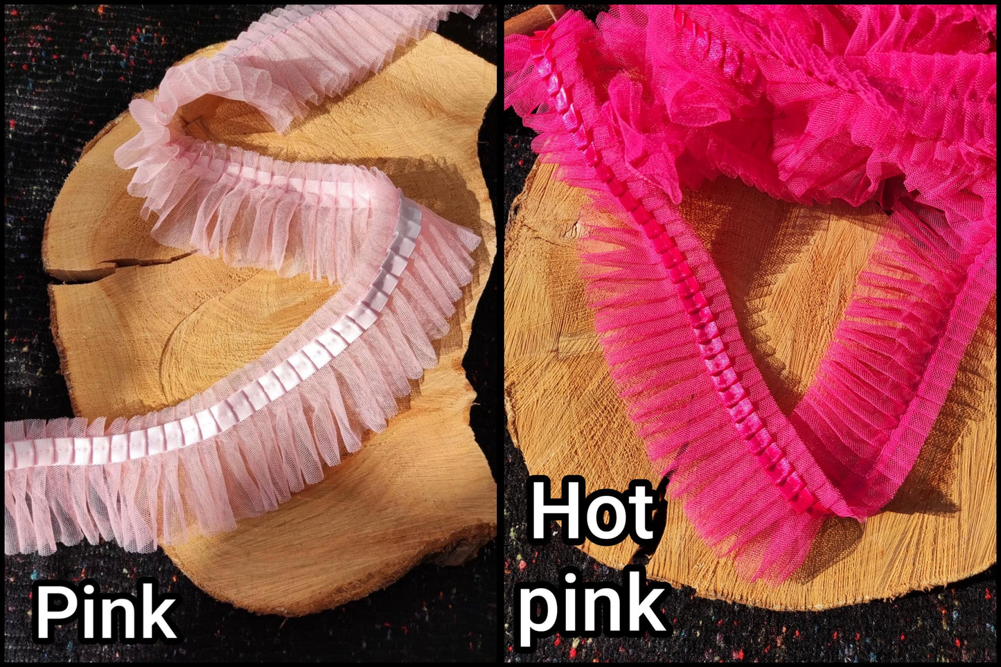 Pleated Tulle Ruffle Trim with Satin ribbon edge- Per Yard- 6cm width Frilly Border For Doll Making, TuTu Skirt DIY, Bridal Gown embellishme