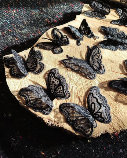 Black Butterfly Lace Sew on Appliqué -Delicate double layered organza Embroidery Motif Patch -DIY Bridal Dressmaking, Wedding veil