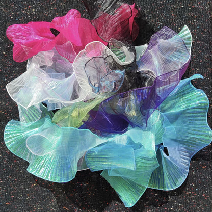 Pleated Iridescent Wide Organza Trim with Rigid Wavy Edge- Per yard Unstretched- DIY Costume, Cosplay, Dancewear