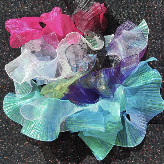 Pleated Iridescent Wide Organza Trim with Rigid Wavy Edge- Per yard Unstretched- DIY Costume, Cosplay, Dancewear