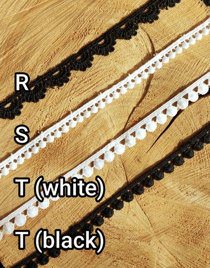 Narrow Lace Trim in White or Black- Per Yard- Embellishment for Doll Making, Bridal gown, Scrapbooking, Necklace DIY