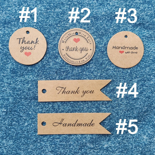 10pcs Kraft Paper Gift Tags Labels -Thank You/Handmade with Love- DIY Christmas Birthday Wedding Favour Invitations Bouquet