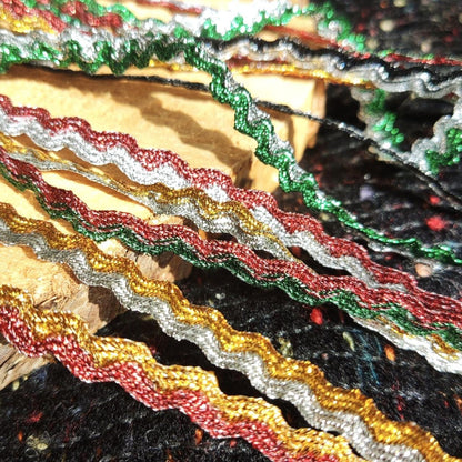 Two tone Metallic Ric Rac Wavy Ribbon -Per yard - 5mm Width Narrow S Shape Braided Ribbon Craft Border- For Gift wrapping, Card making