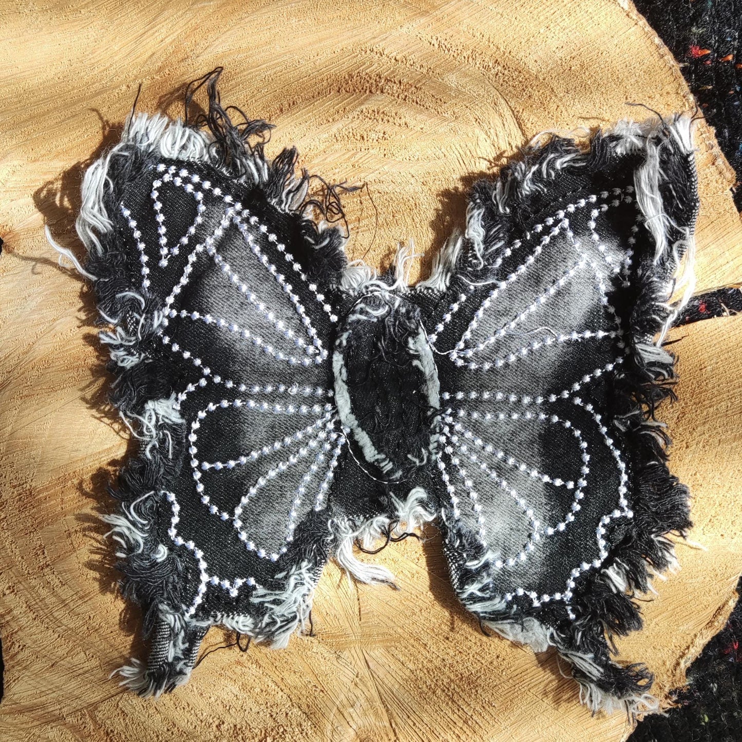 Large Black Denim Fray edge Butterfly patch -1pc Sew on Embroidered Motif -For Jeans embellishment, Jacket DIY, Bag making