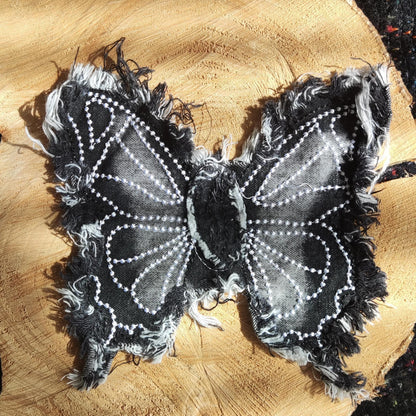 Large Black Denim Fray edge Butterfly patch -1pc Sew on Embroidered Motif -For Jeans embellishment, Jacket DIY, Bag making