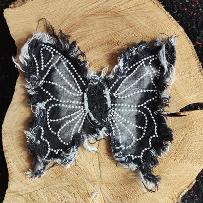 Large Black Denim Fray edge Butterfly patch -1pc Sew on Embroidered Motif -For Jeans embellishment, Jacket DIY, Bag making