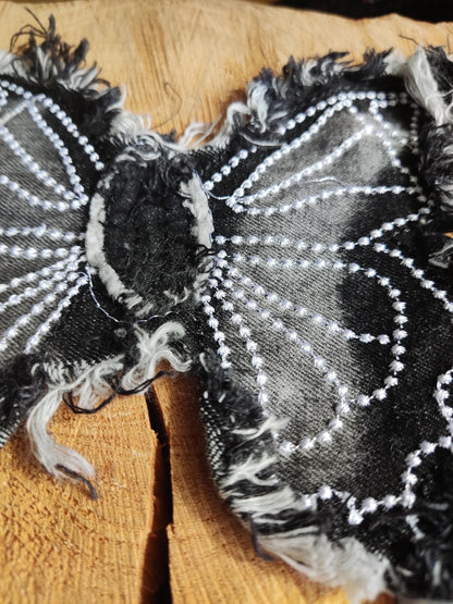 Large Black Denim Fray edge Butterfly patch -1pc Sew on Embroidered Motif -For Jeans embellishment, Jacket DIY, Bag making