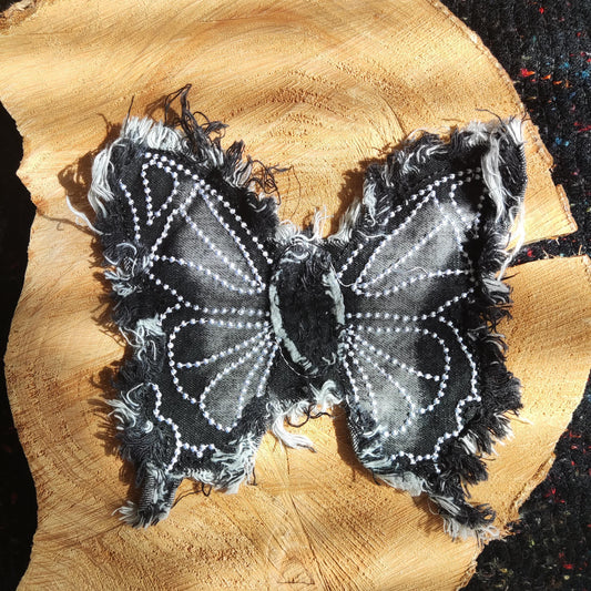 Large Black Denim Fray edge Butterfly patch -1pc Sew on Embroidered Motif -For Jeans embellishment, Jacket DIY, Bag making