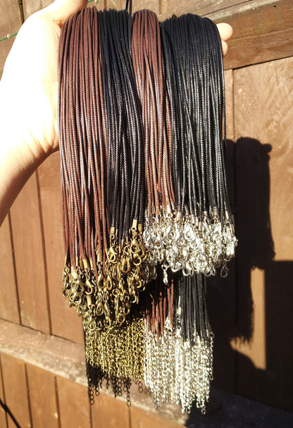 43cm Braided 1.5mm width PU Necklace Cords- Black/Brown with Silver/Bronze Lobster Clasps