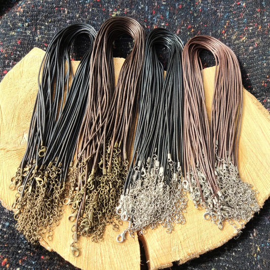 43cm Braided 1.5mm width PU Necklace Cords- Black/Brown with Silver/Bronze Lobster Clasps