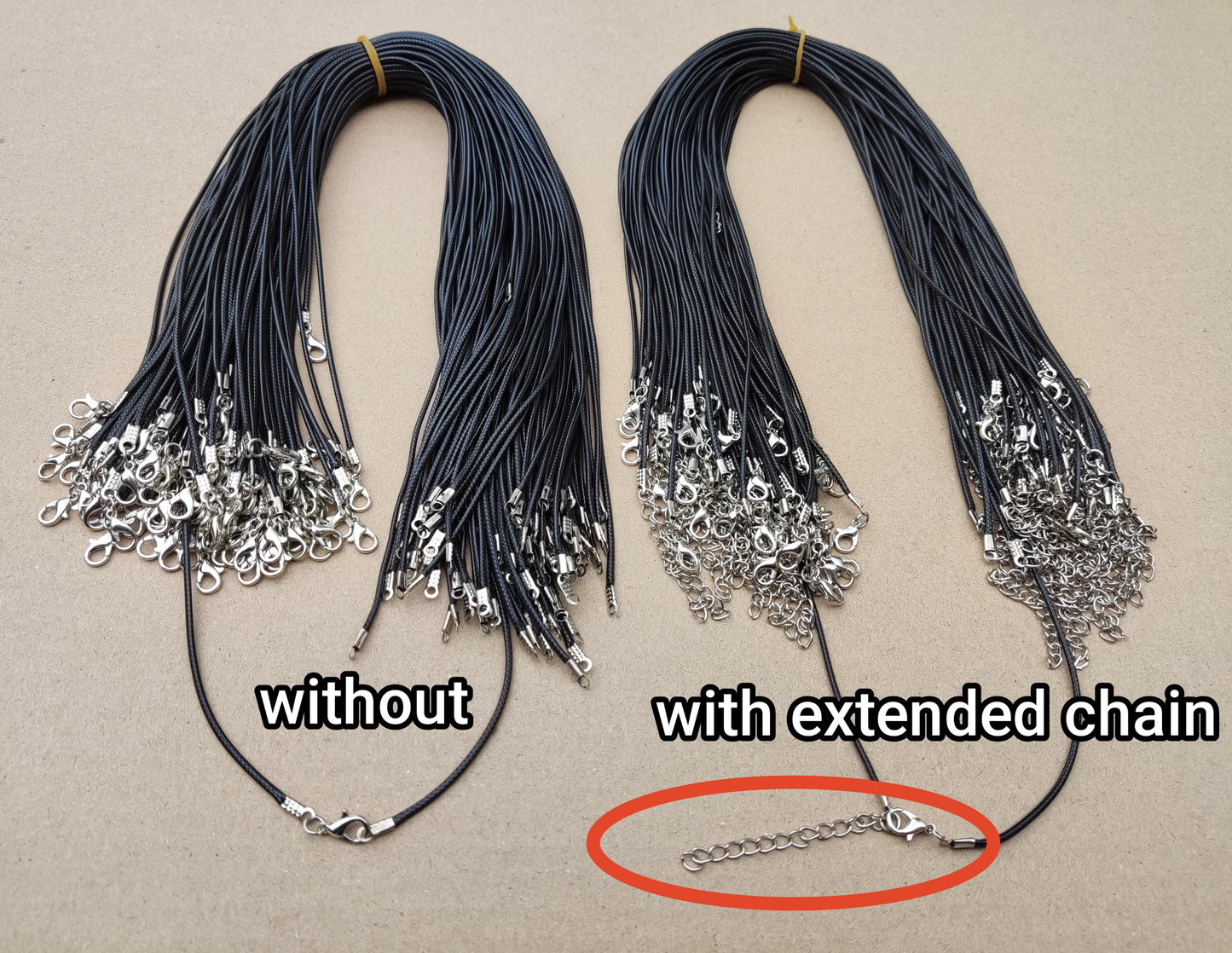 43cm/50cm/55cm/60cm- Braided 1.5mm width PU Necklace Cords- Black with Silver Lobster Clasps