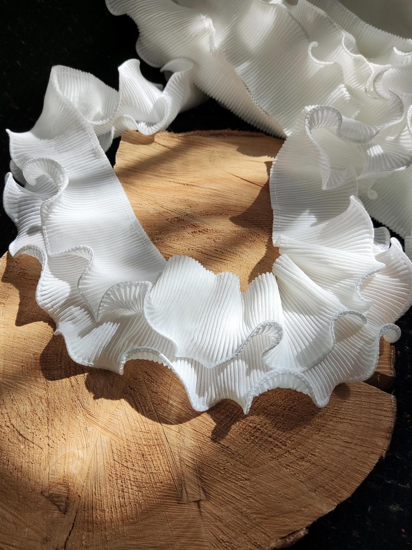 Double Layer Pleated Chiffon Trim with Rigid Curly Edge -Per yard- 8cm wide Border for Costume making, Bridal gown, Wedding dress DIY