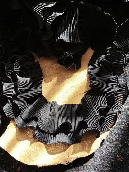 Double Layer Pleated Chiffon Trim with Rigid Curly Edge -Per yard- 8cm wide Border for Costume making, Bridal gown, Wedding dress DIY