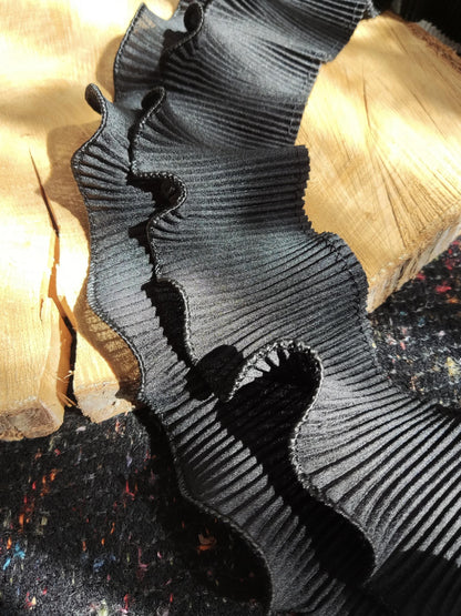 Double Layer Pleated Chiffon Trim with Rigid Curly Edge -Per yard- 8cm wide Border for Costume making, Bridal gown, Wedding dress DIY