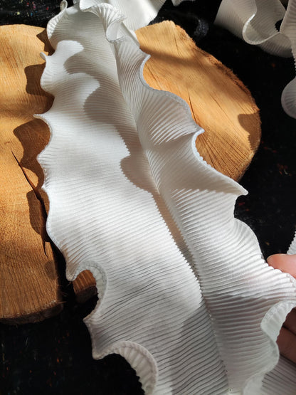 Double Layer Pleated Chiffon Trim with Rigid Curly Edge -Per yard- 8cm wide Border for Costume making, Bridal gown, Wedding dress DIY