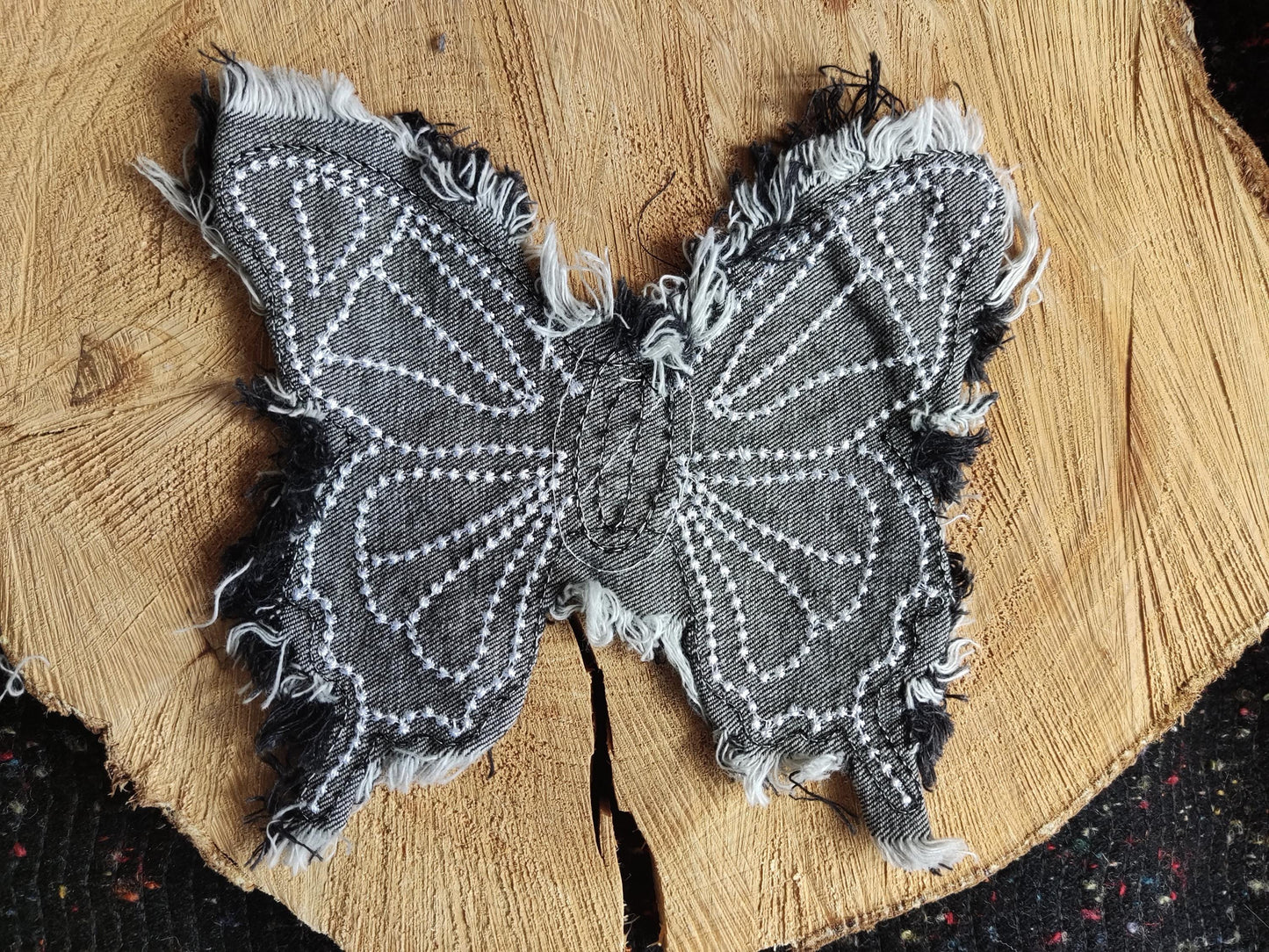 Large Black Denim Fray edge Butterfly patch -1pc Sew on Embroidered Motif -For Jeans embellishment, Jacket DIY, Bag making