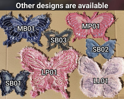 Large Black Denim Fray edge Butterfly patch -1pc Sew on Embroidered Motif -For Jeans embellishment, Jacket DIY, Bag making