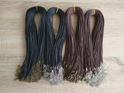 43cm Braided 1.5mm width PU Necklace Cords- Black/Brown with Silver/Bronze Lobster Clasps