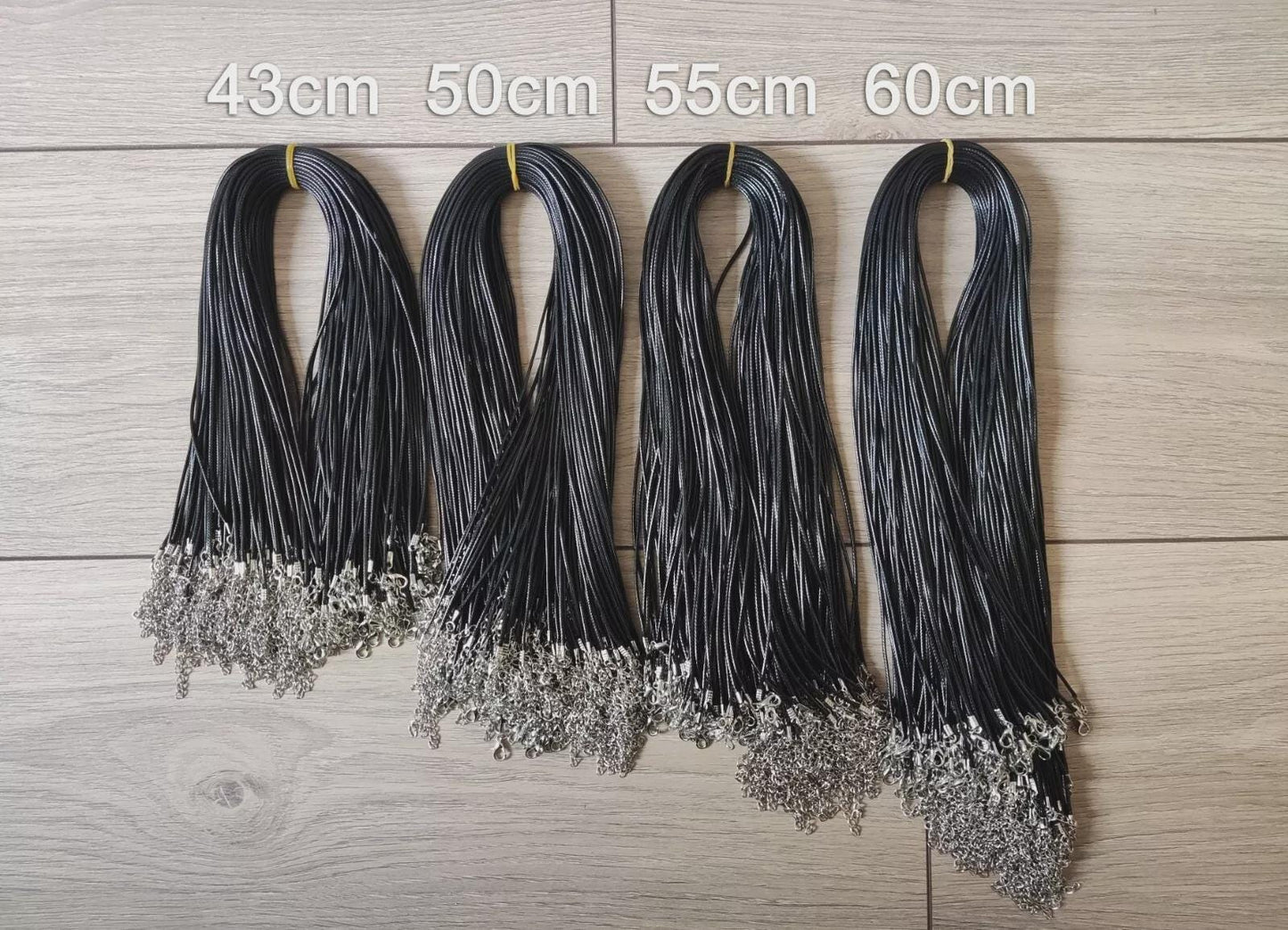 43cm/50cm/55cm/60cm- Braided 1.5mm width PU Necklace Cords- Black with Silver Lobster Clasps