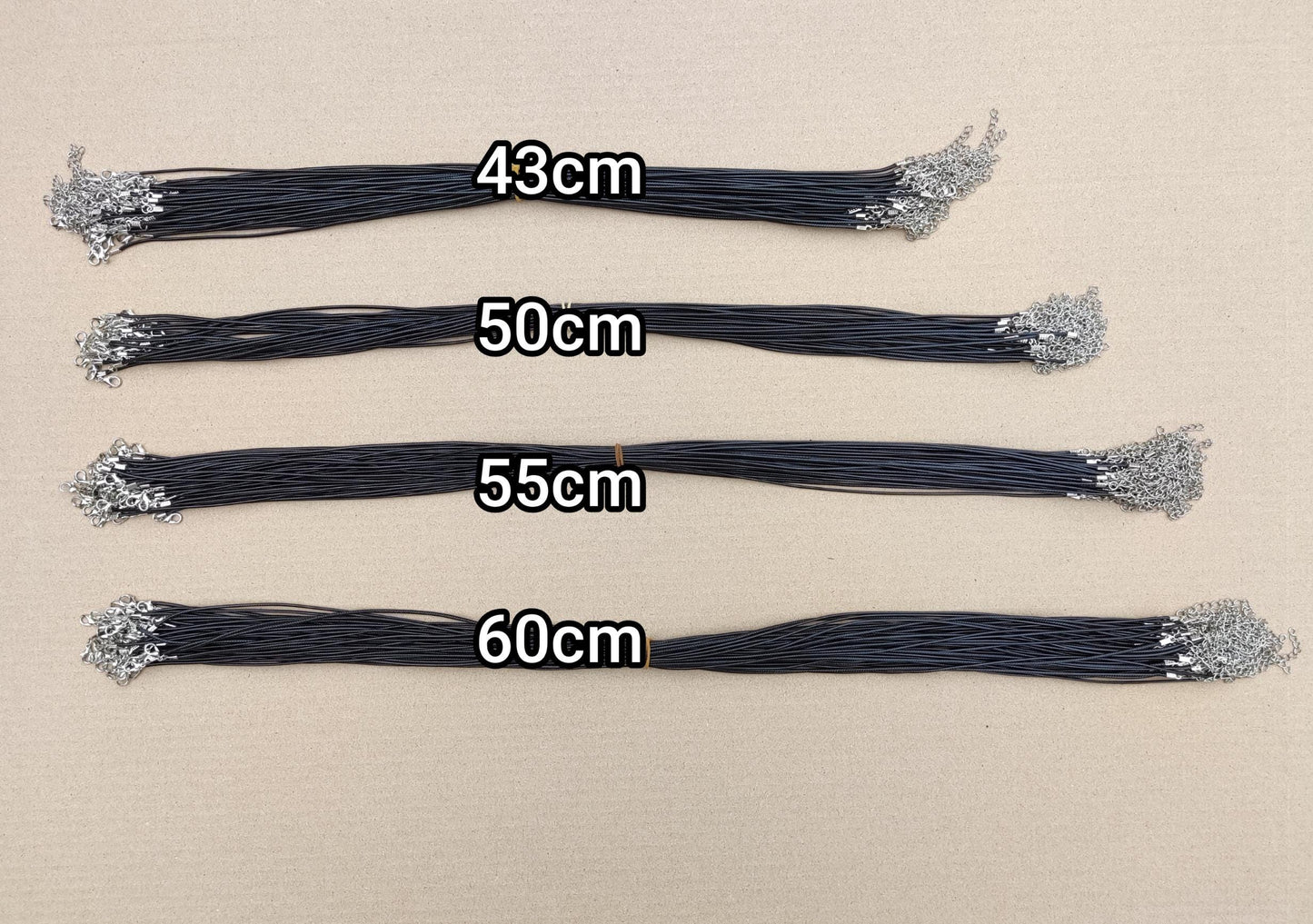 43cm/50cm/55cm/60cm- Braided 1.5mm width PU Necklace Cords- Black with Silver Lobster Clasps