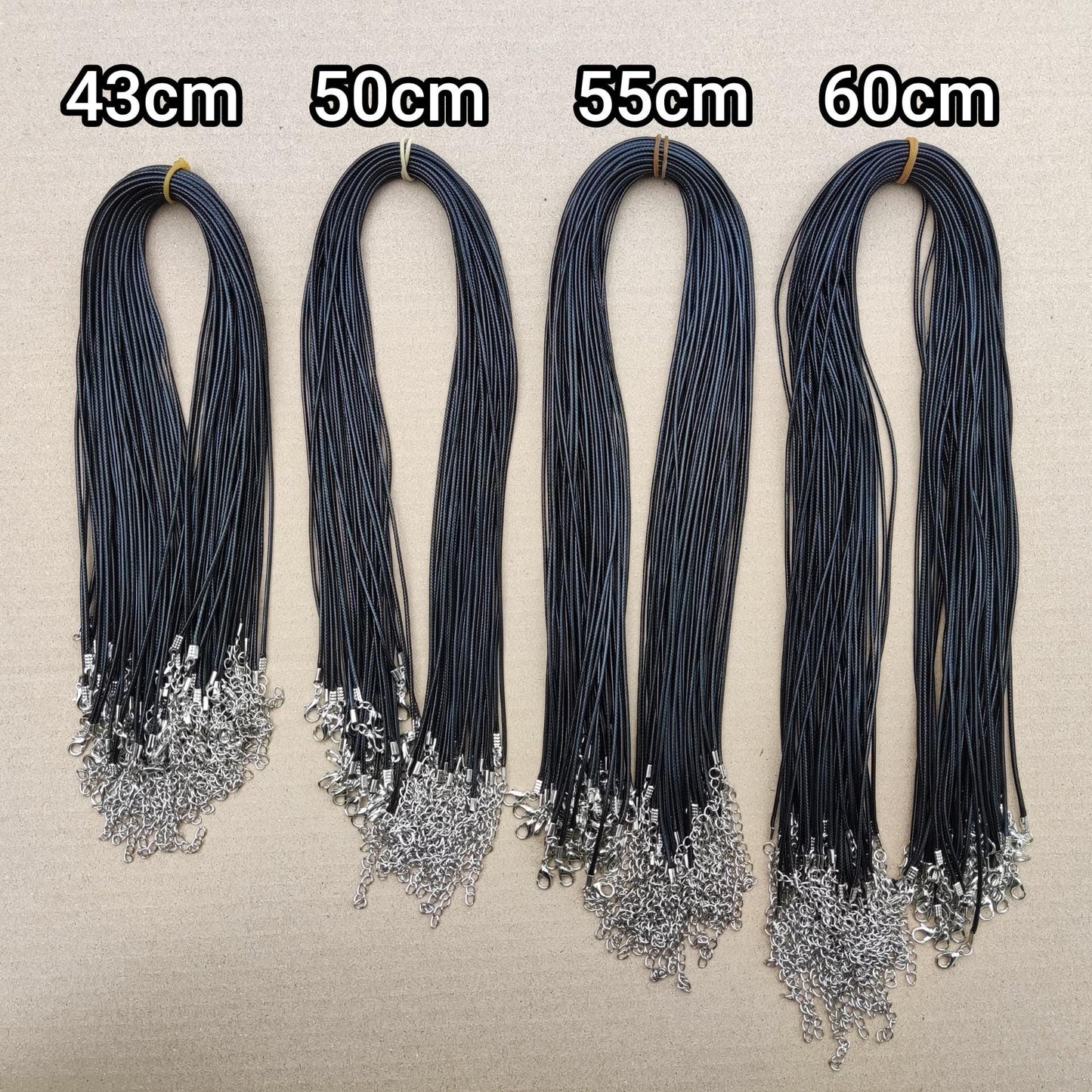 43cm/50cm/55cm/60cm- Braided 1.5mm width PU Necklace Cords- Black with Silver Lobster Clasps