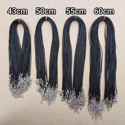 43cm/50cm/55cm/60cm- Braided 1.5mm width PU Necklace Cords- Black with Silver Lobster Clasps