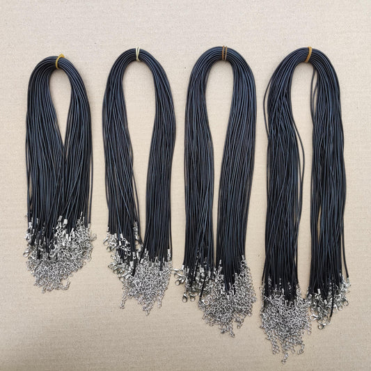 43cm/50cm/55cm/60cm- Braided 1.5mm width PU Necklace Cords- Black with Silver Lobster Clasps