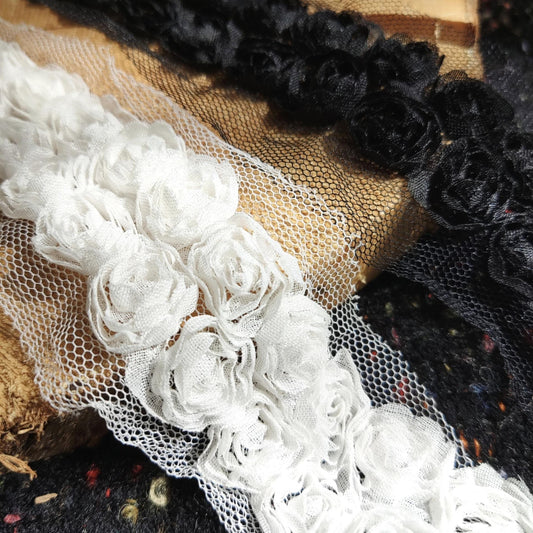 Double Rose Chiffon Trim- Per yard - 3cm width rose flower, floral edging