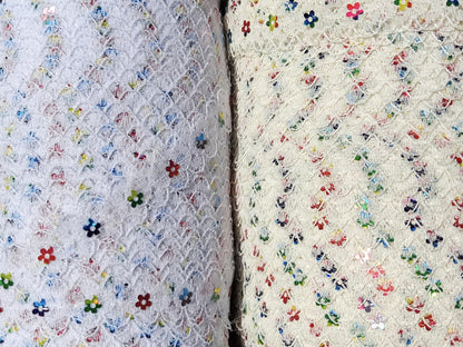 Delicate Lace trim with Rainbow Sequin Flower-1.5cm White/Ivory floral embellishment/edging-DIY Sewing/Doll Making/Scrapbooking/Junk journal