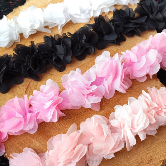 Chiffon Flower Garland Trim-Per yard -4cm Wide 3D Floral Ruffle Border- Costume DIY, Festival TuTu, Carnival Venue Stage decor
