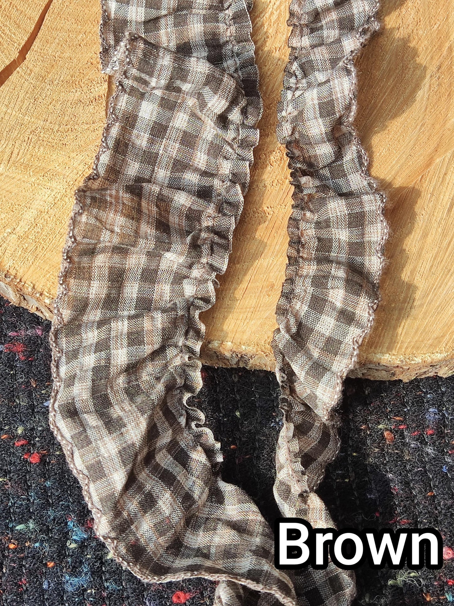 Country Gingham Ruffle Trim with Scallop Edge-Tartan Plaid Frilly Border- Per yard -For Doll Clothes DIY, Scrunchie, Dressmaking