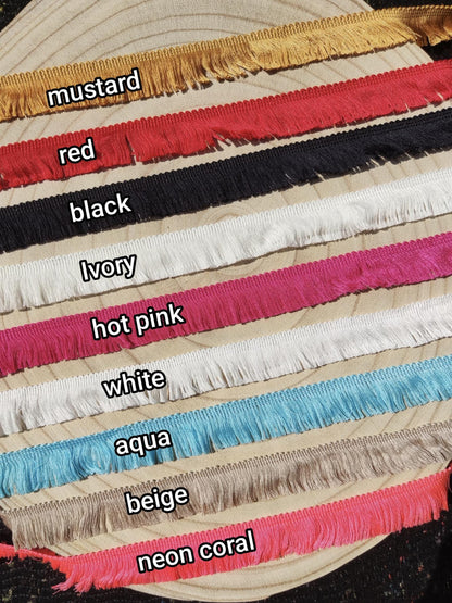 25mm Mini Tassel Trim: 1 inch Narrow Brush Fringe Border- Sold by the Yard